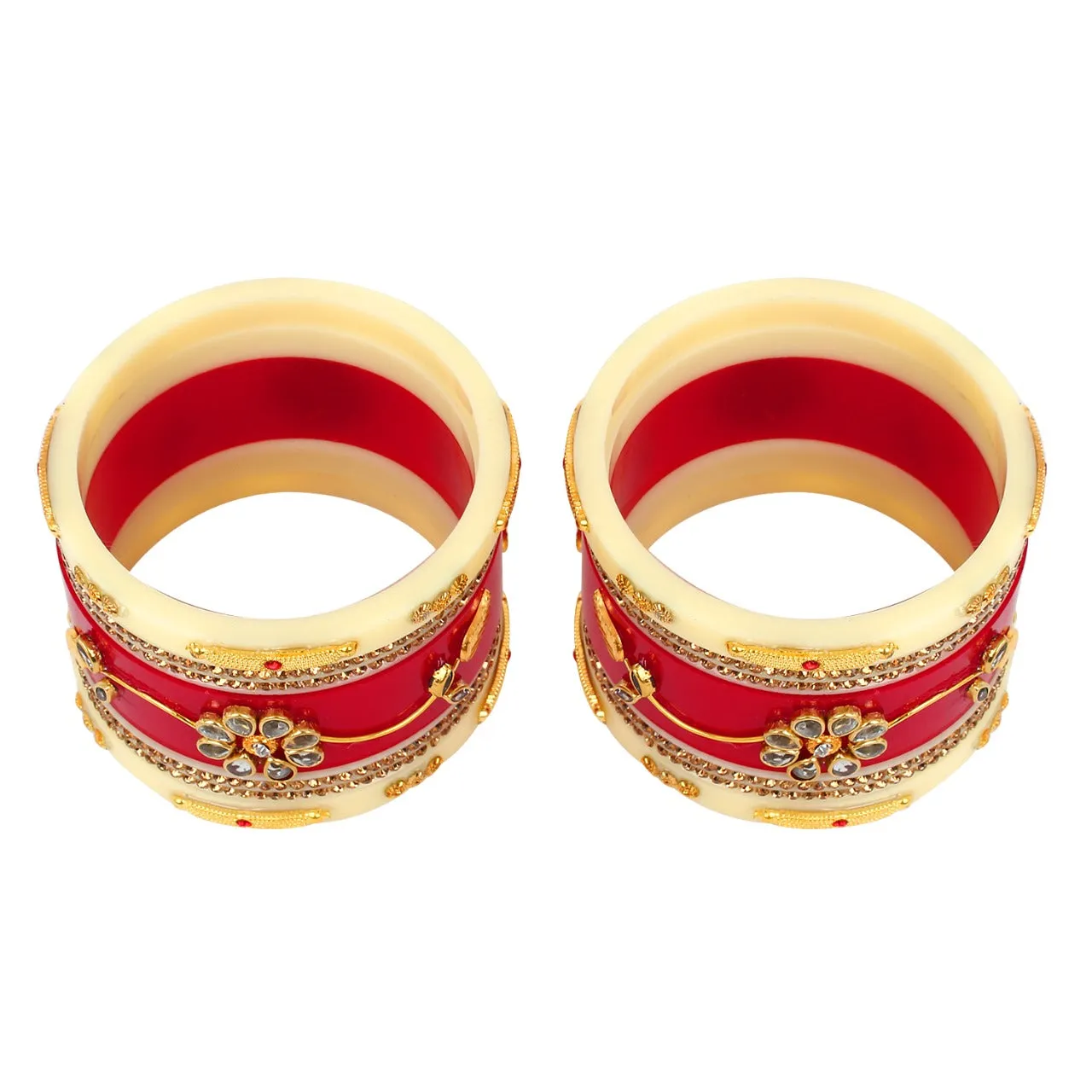 Traditional kundan Studd Plastic Red Chuda Set for Women and Girls