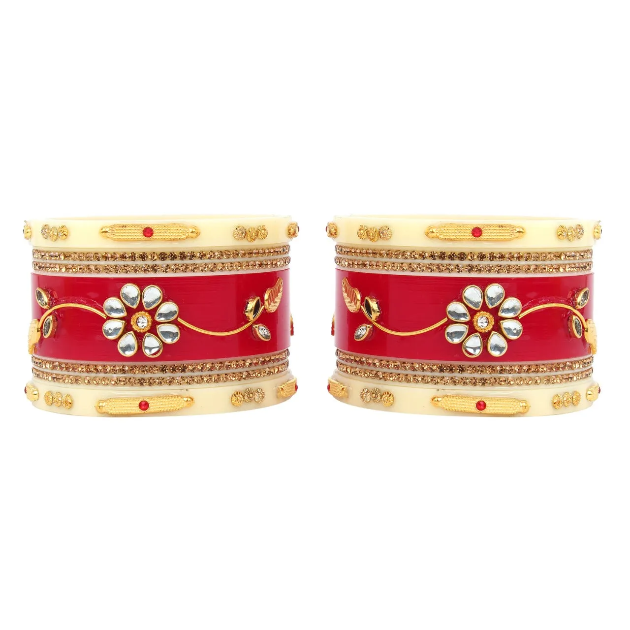 Traditional kundan Studd Plastic Red Chuda Set for Women and Girls