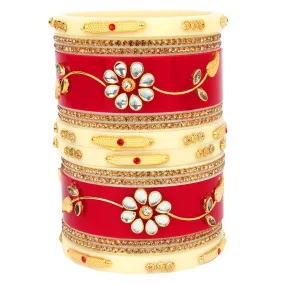 Traditional kundan Studd Plastic Red Chuda Set for Women and Girls