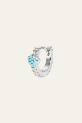 Turquoise heart sterling silver huggie