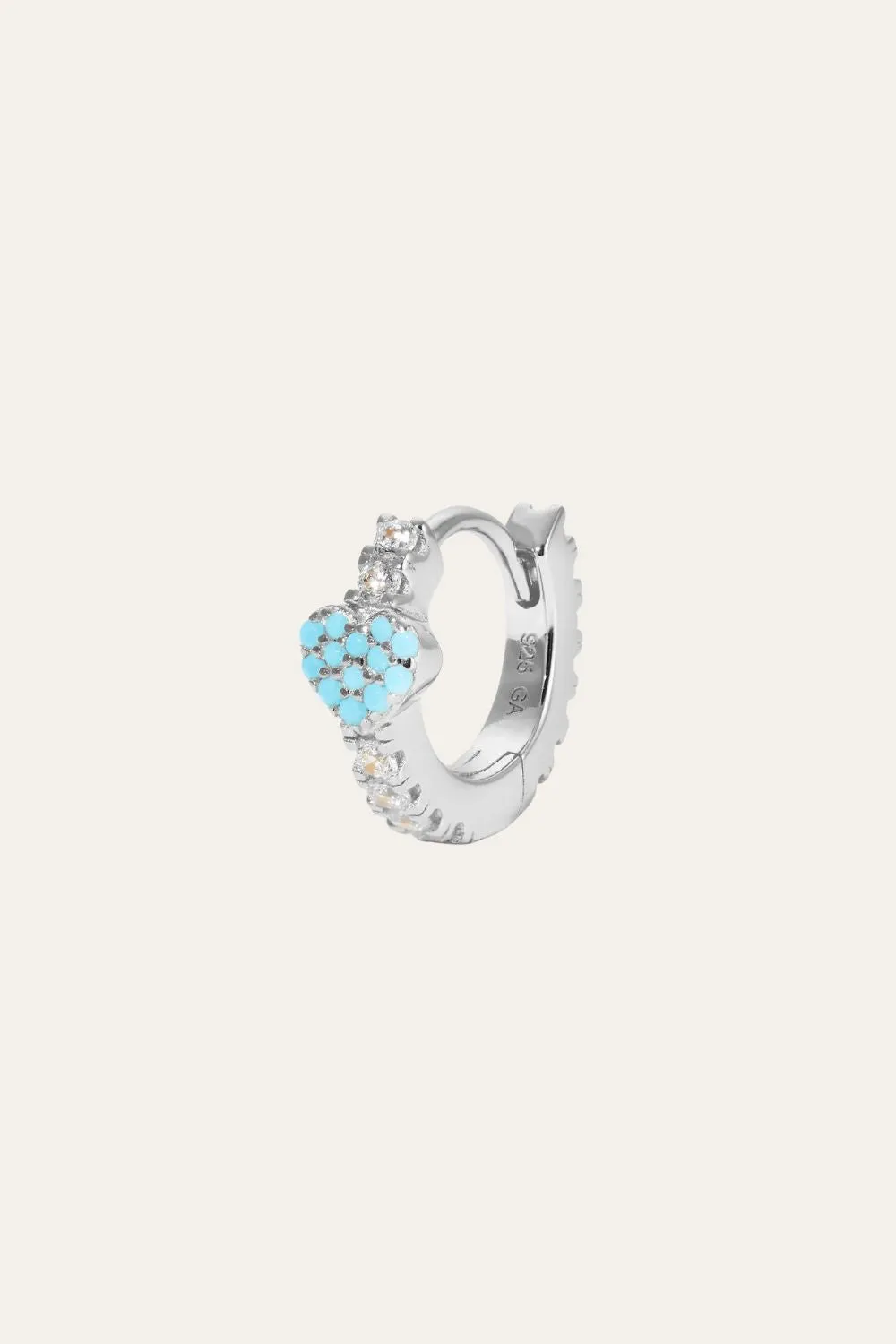 Turquoise heart sterling silver huggie