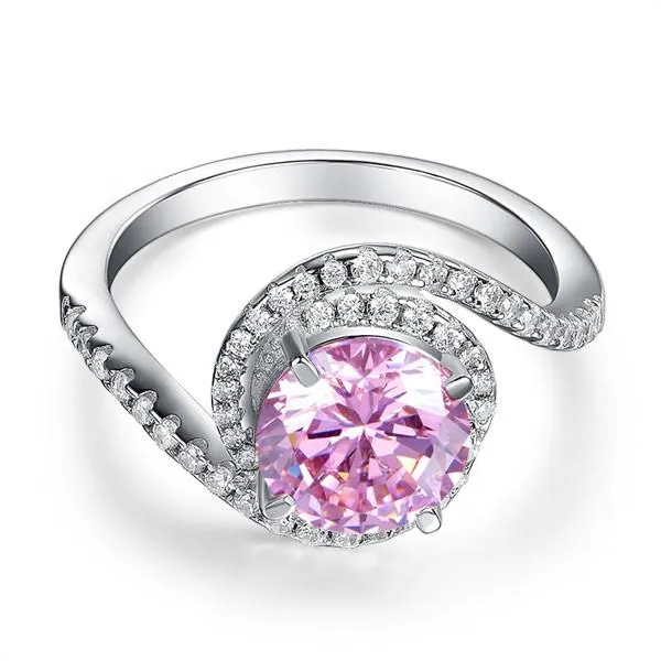 Twist Curl 925 Sterling Silver Wedding Engagement Ring 2 Ct Fancy Pink Simulated Diamond Promise Anniversary
