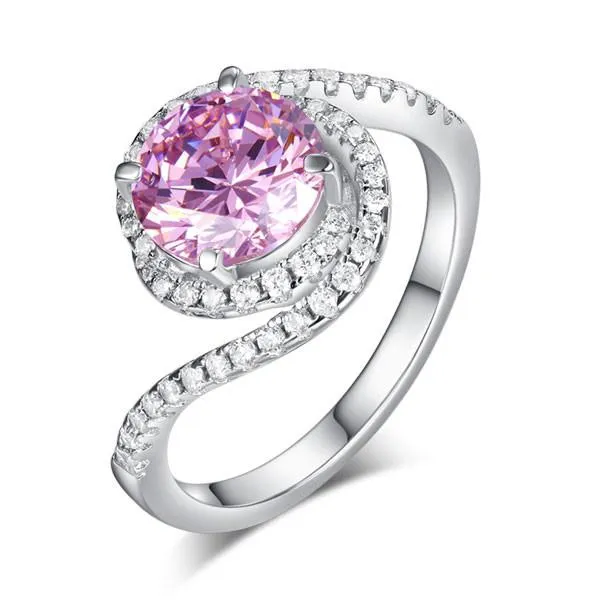 Twist Curl 925 Sterling Silver Wedding Engagement Ring 2 Ct Fancy Pink Simulated Diamond Promise Anniversary