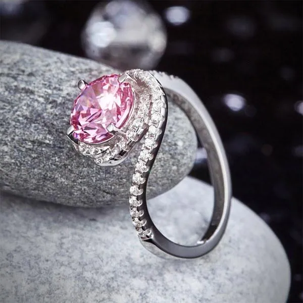 Twist Curl 925 Sterling Silver Wedding Engagement Ring 2 Ct Fancy Pink Simulated Diamond Promise Anniversary