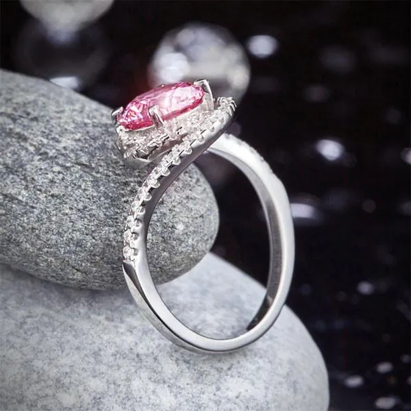 Twist Curl 925 Sterling Silver Wedding Engagement Ring 2 Ct Fancy Pink Simulated Diamond Promise Anniversary
