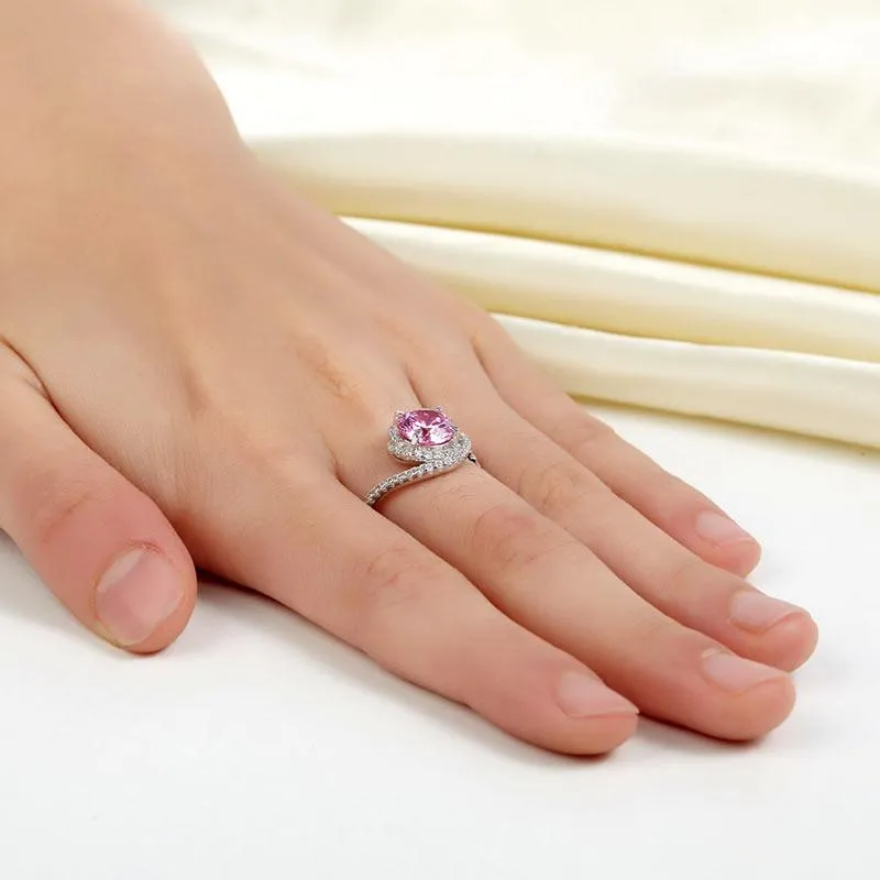 Twist Curl 925 Sterling Silver Wedding Engagement Ring 2 Ct Fancy Pink Simulated Diamond Promise Anniversary