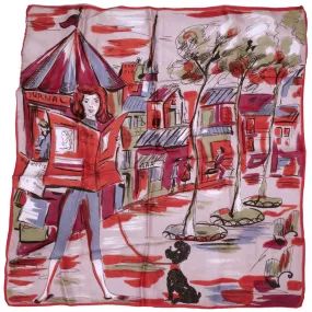 Vintage 1950s Pocket Scarf or Head Square Paris Scene Italian Acetate Pochette