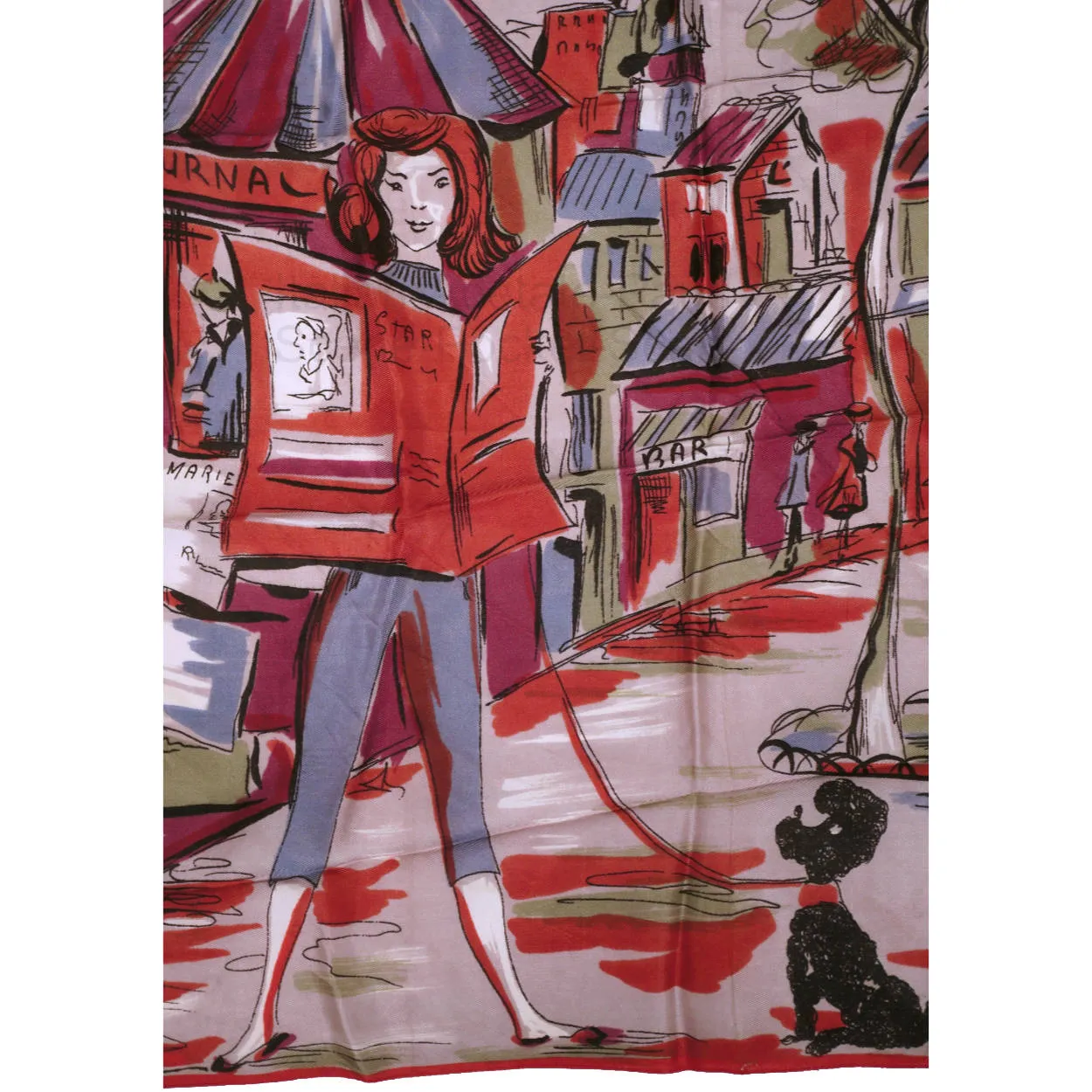 Vintage 1950s Pocket Scarf or Head Square Paris Scene Italian Acetate Pochette
