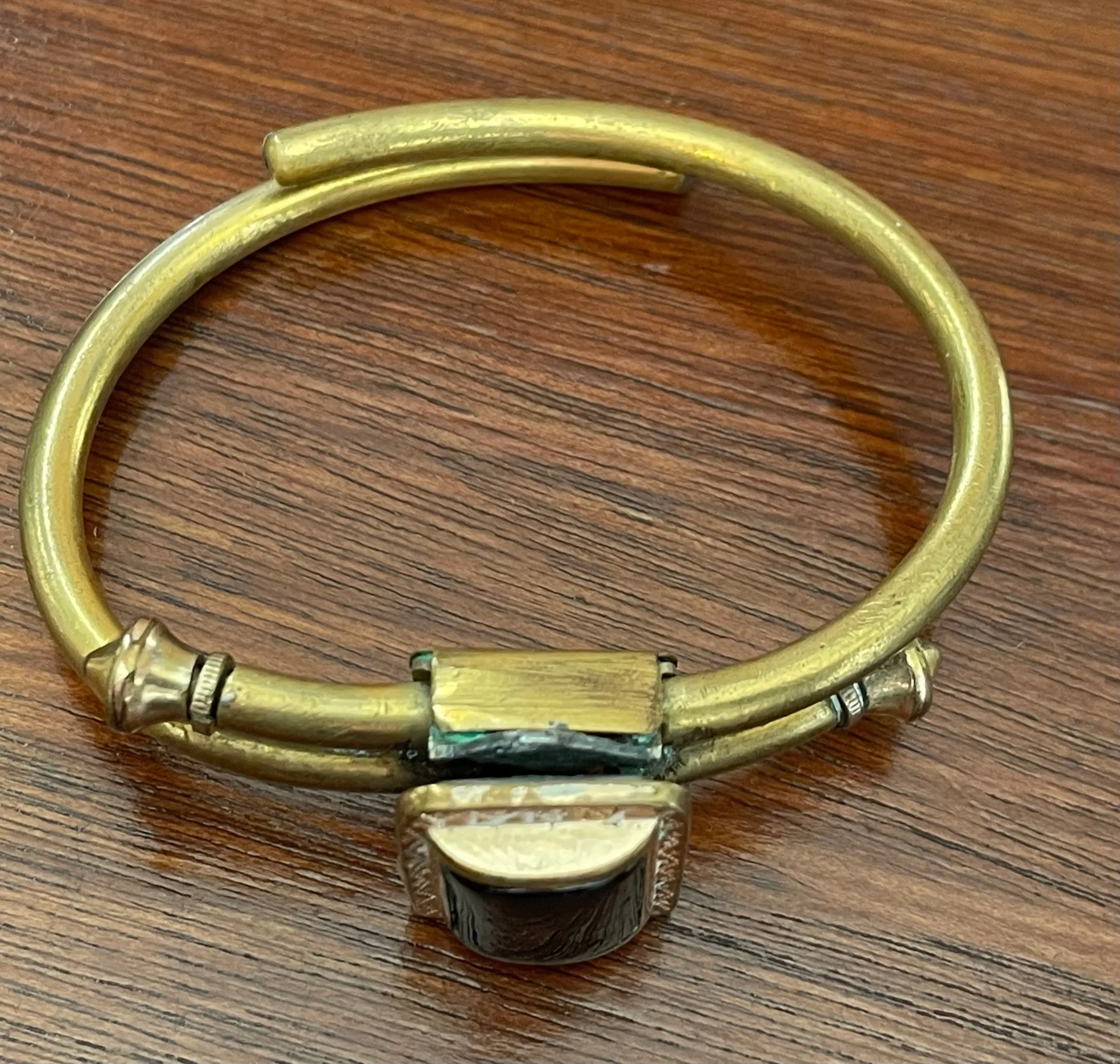 Vintage Antique Onyx Inlay Rose Gold Filled Bracelet Bangle