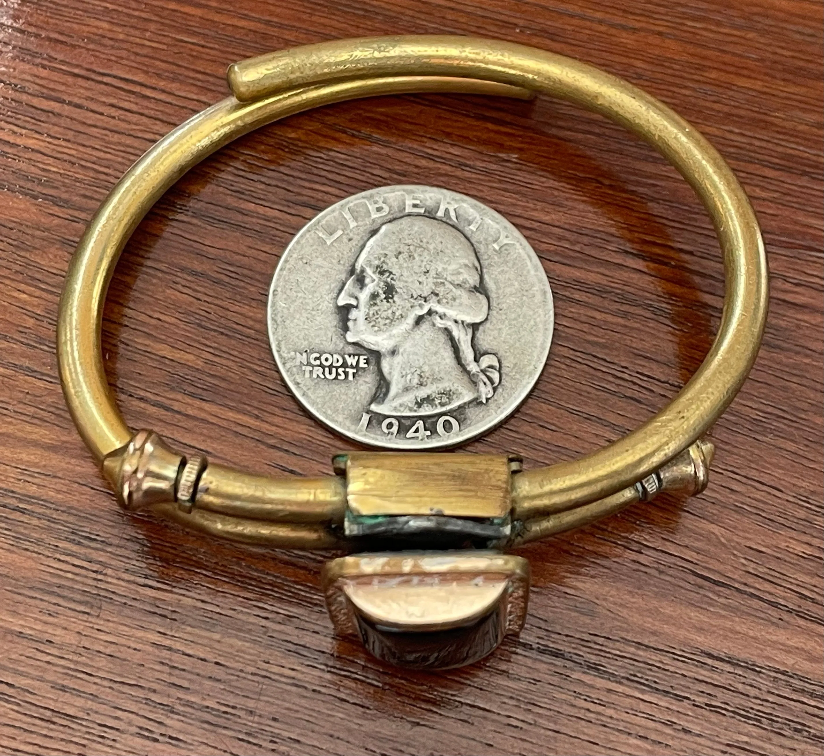 Vintage Antique Onyx Inlay Rose Gold Filled Bracelet Bangle