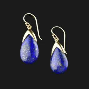 Vintage Gold Lapis Lazuli Teardrop Earrings