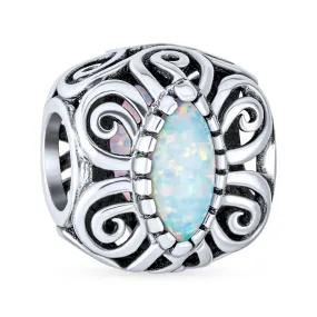Vintage Opal Scroll Milgrain Charm Bead in Sterling Silver for European Bracelet