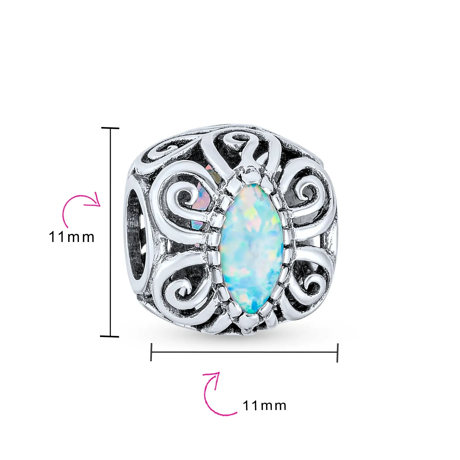 Vintage Opal Scroll Milgrain Charm Bead in Sterling Silver for European Bracelet