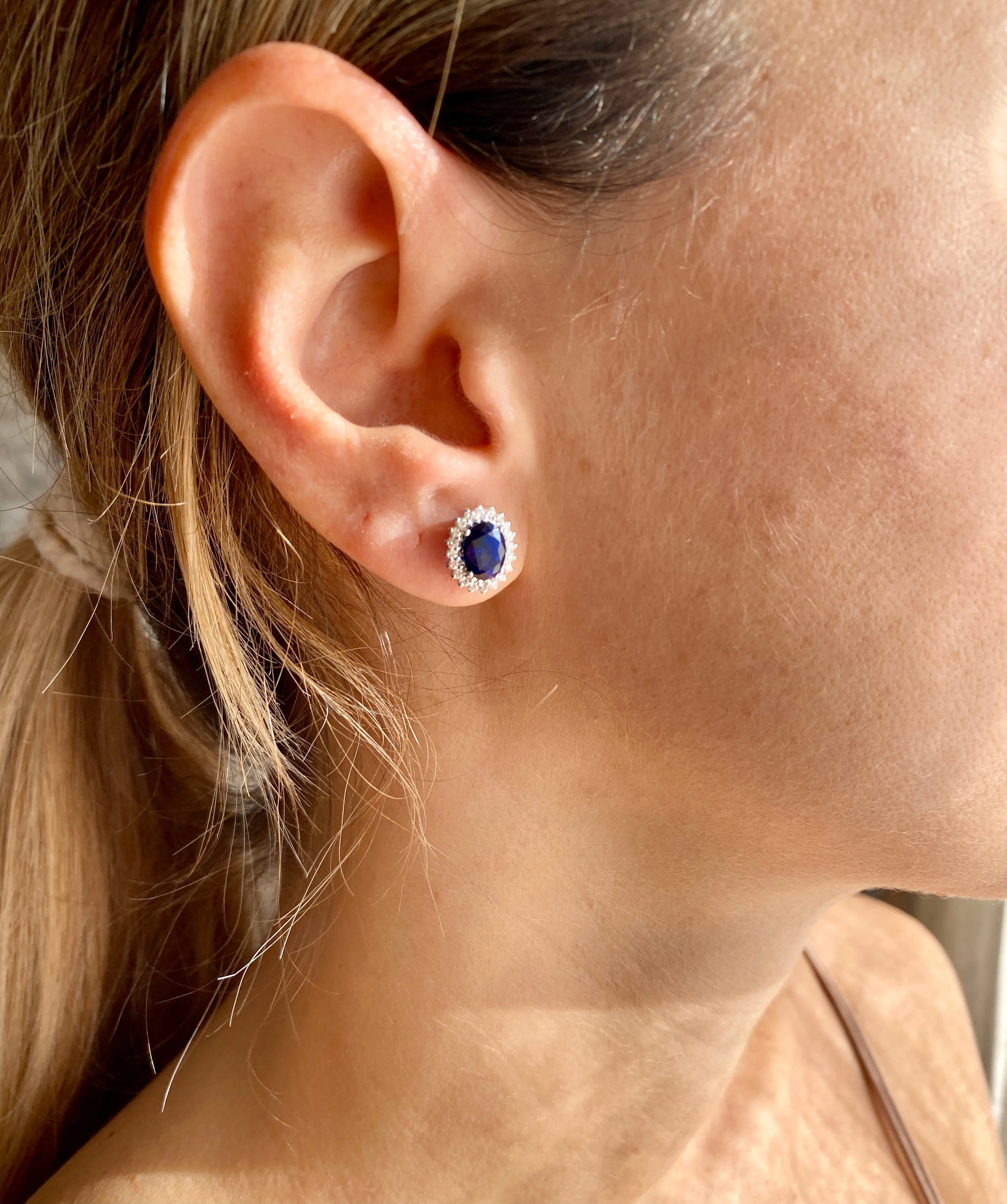 Vintage Sapphire Diamond Gold Cluster Stud Earrings