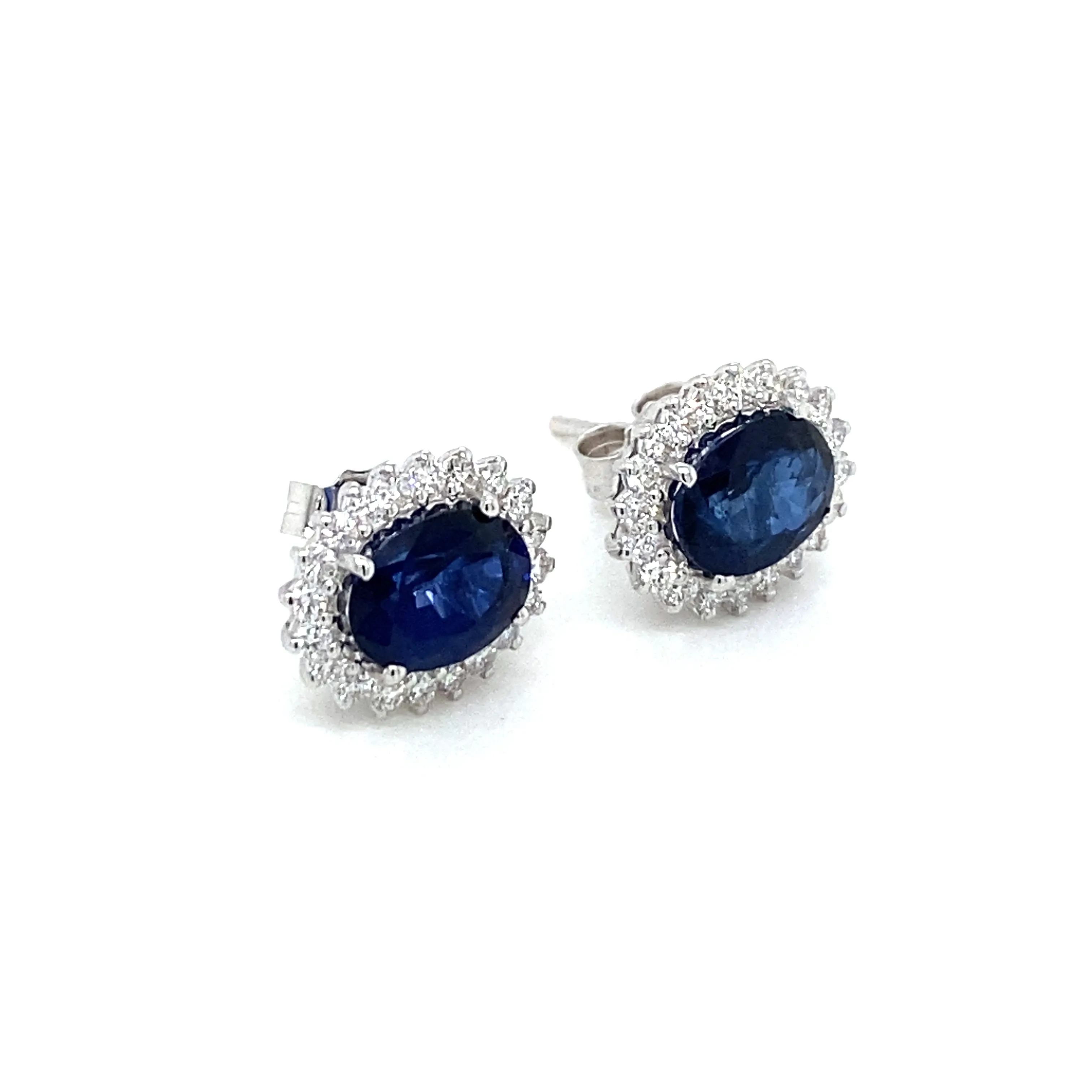 Vintage Sapphire Diamond Gold Cluster Stud Earrings