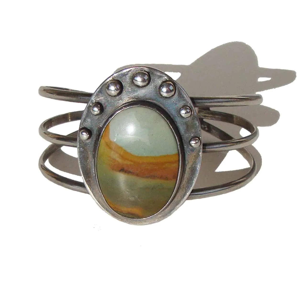 Vintage Southwestern Bracelet Sterling Silver & Picture Jasper Cuff