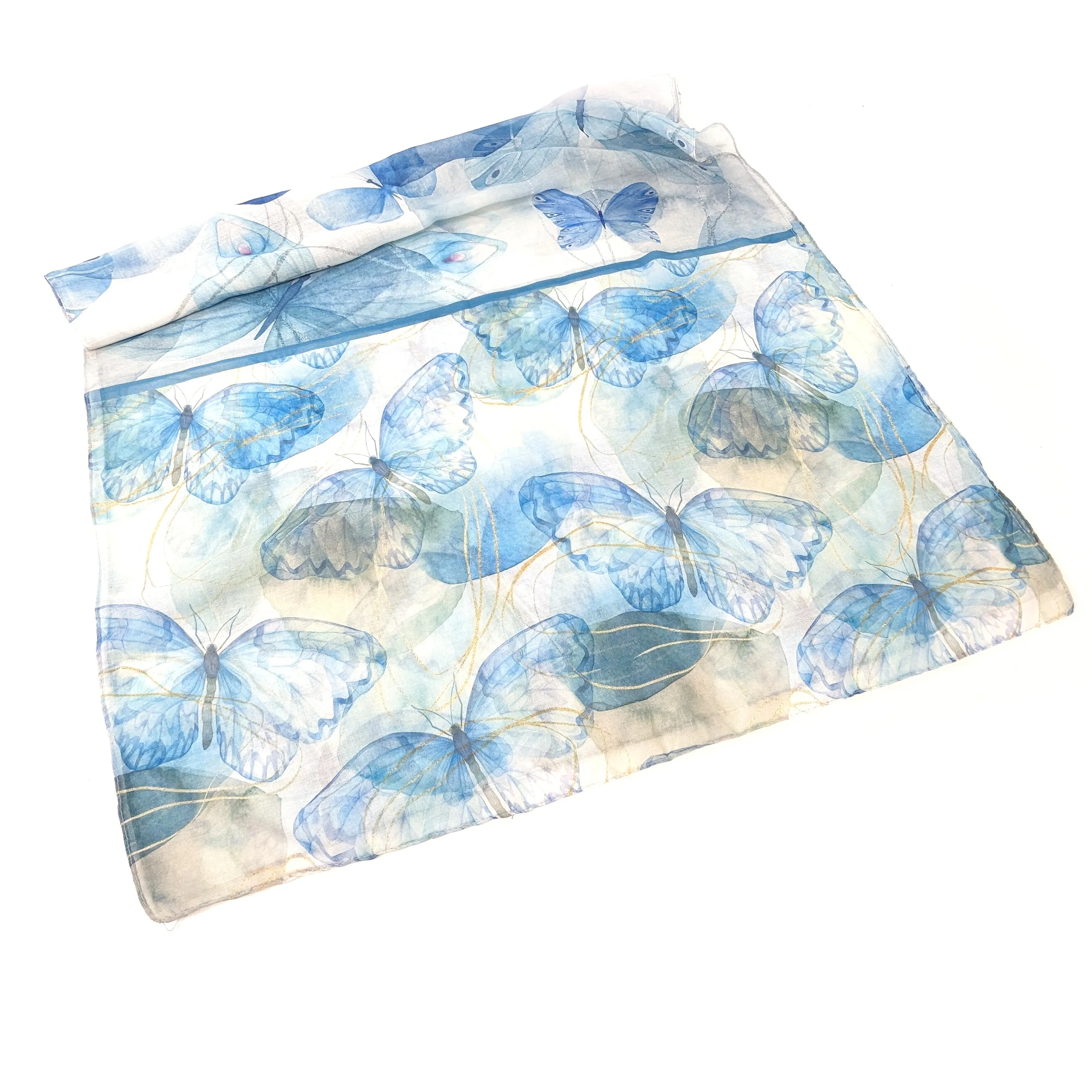 Watercolour Butterfly Scarf -  Sky Blue (50x180cm)
