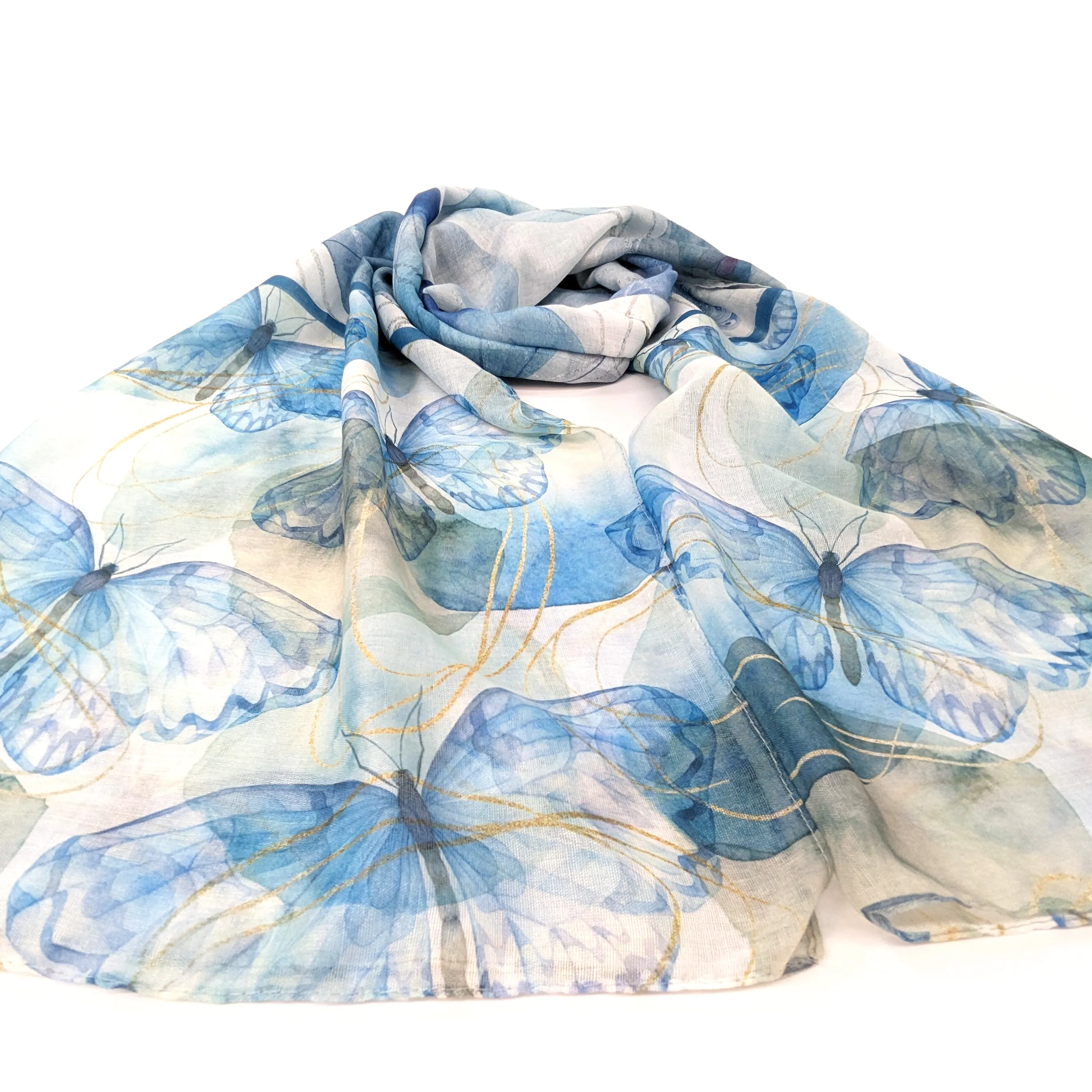 Watercolour Butterfly Scarf -  Sky Blue (50x180cm)