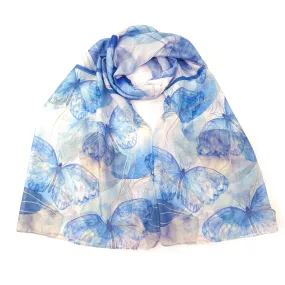 Watercolour Butterfly Scarf -  Sky Blue (50x180cm)