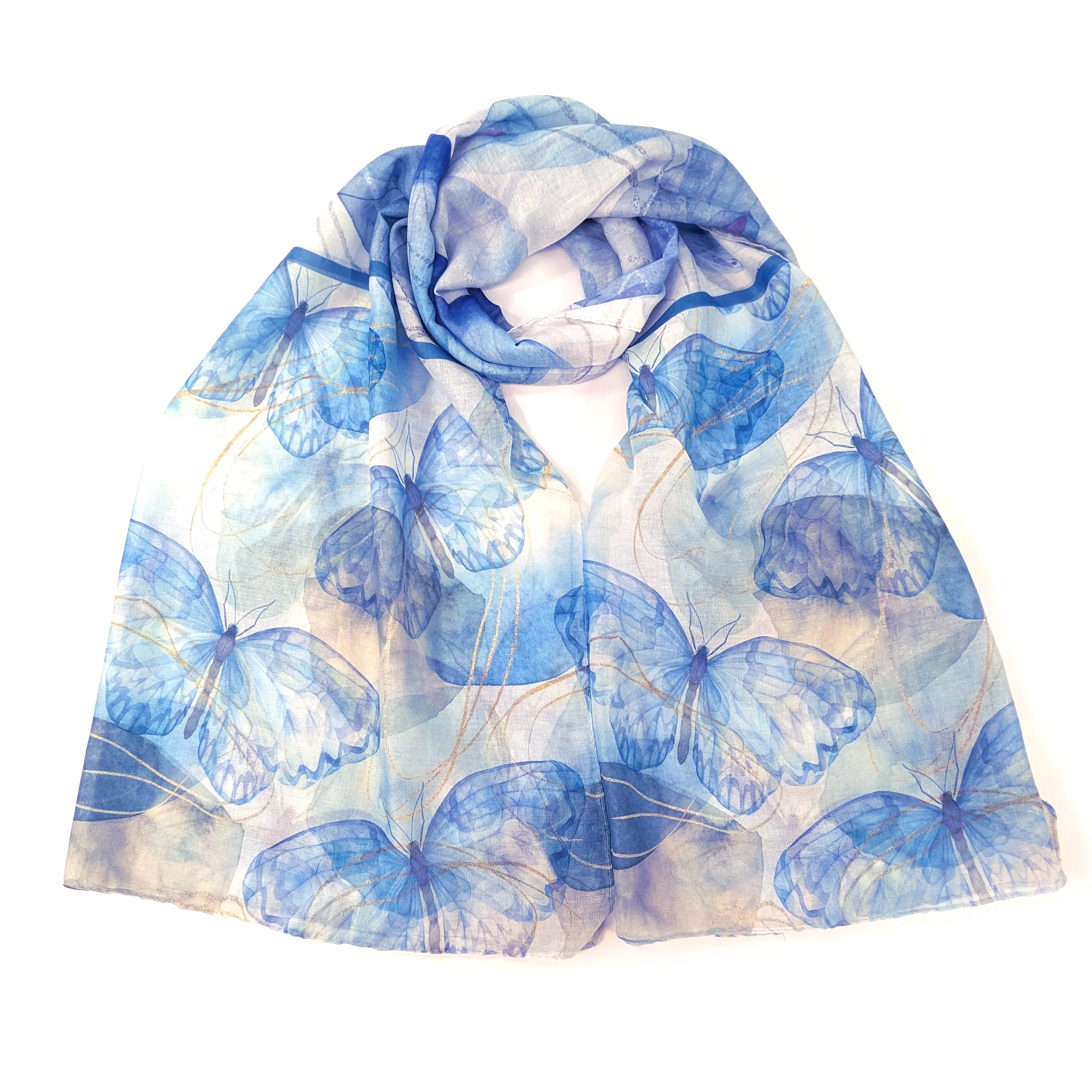 Watercolour Butterfly Scarf -  Sky Blue (50x180cm)