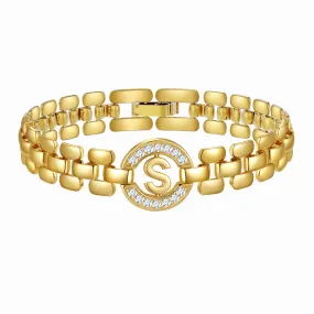 WEDDINEN Initial Bracelet,14K Gold Plated Letter Bracelets for Women, Thick Bangle Wrist Gold Alphabet Bracelet for Women, Christmas Gifts for Women Jewelry Initial S Charm Chain