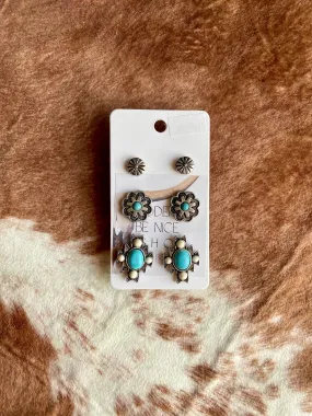 Western White & Turquoise Earring Set