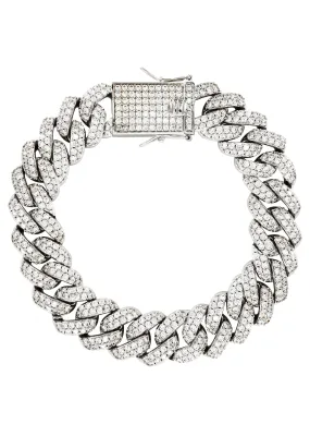 White Gold Plated Mens Iced Out Miami Cuban Link Bracelet
