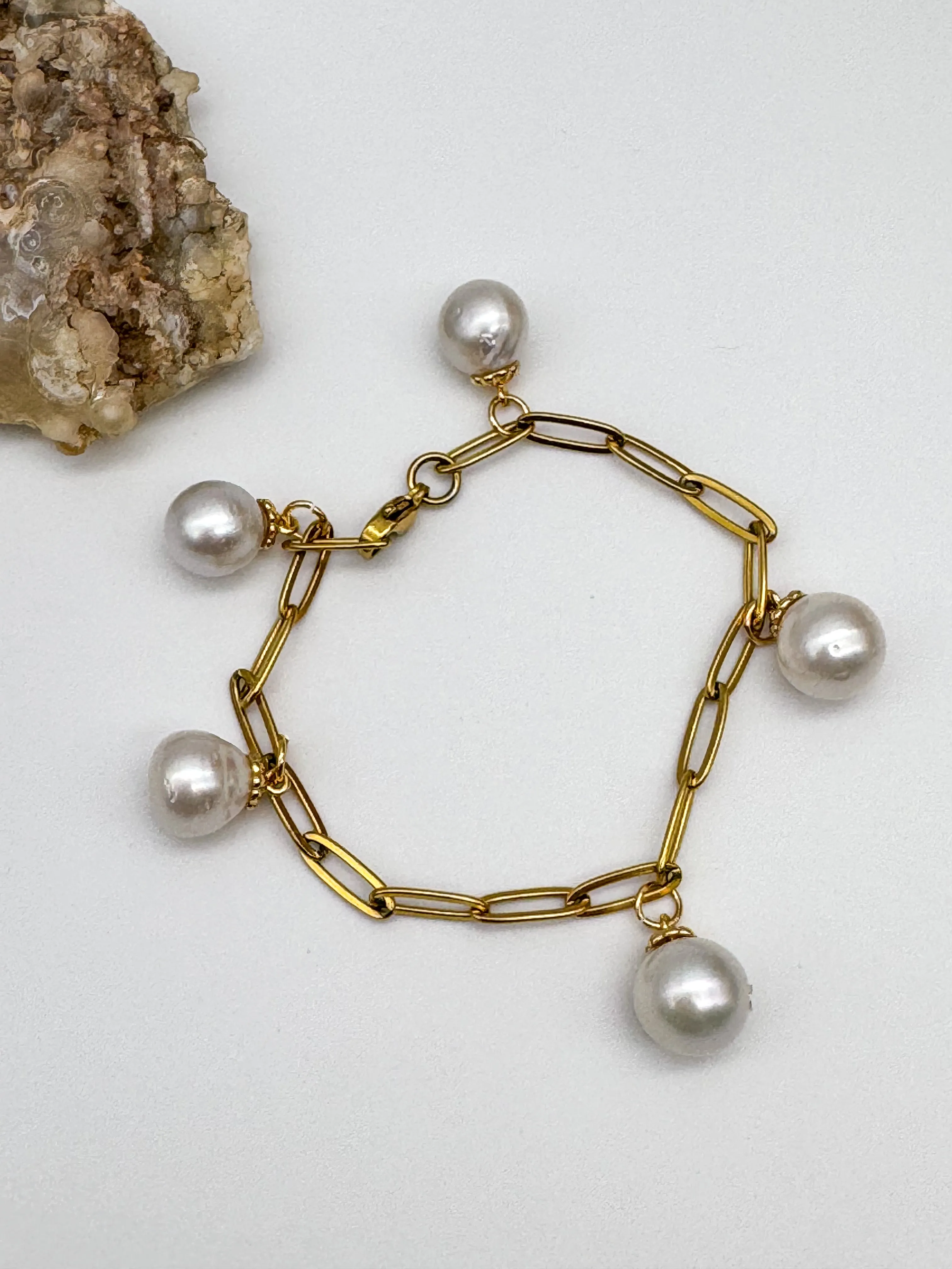 White South Sea Pearl Charm Bracelet