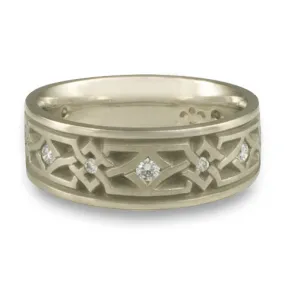 Wide Weaving Stars with Diamonds Wedding Ring in Platinum